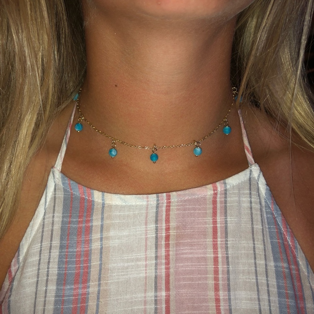 Gold and Teal droplet choker
